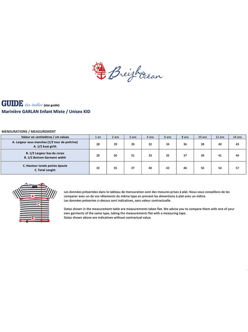 Marinière Coton BIO manches courtes 'Breizh Océan', tee shirt enfant mixte Blanc/Marine - Kiabi