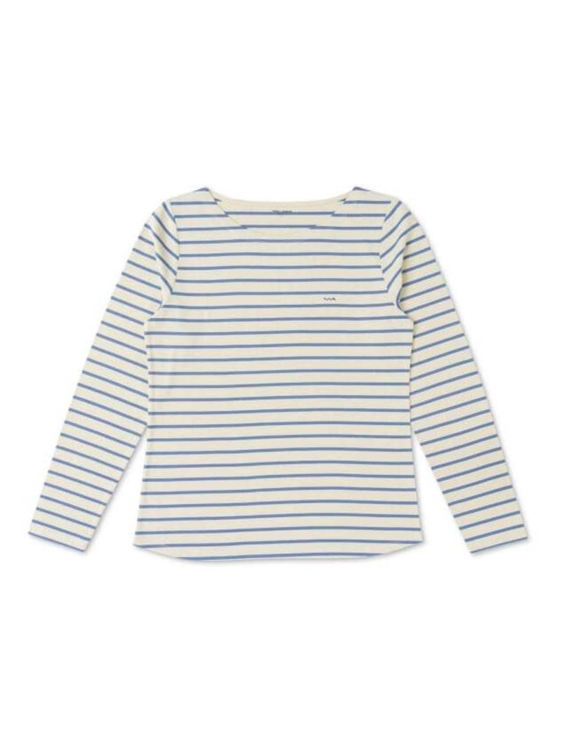 Marinière éco-conçue manches longues grège/bleu Femme Bleu - Kiabi