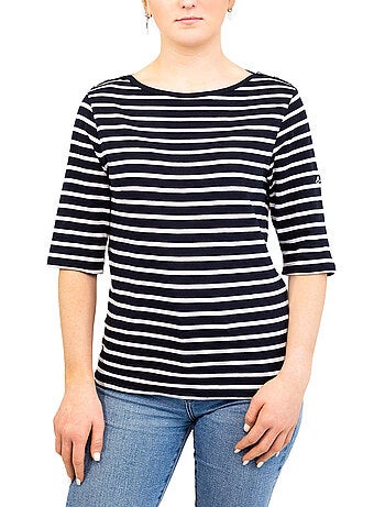 Marinière femme manches 3/4 'breizh océan', t-shirt à rayures coupe ajustée