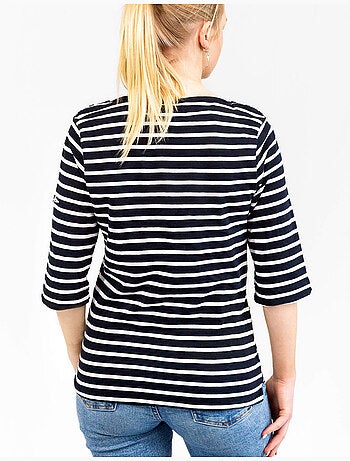 Marinière femme manches 3/4 'breizh océan', t-shirt à rayures coupe ajustée