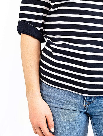Marinière femme manches 3/4 'breizh océan', t-shirt à rayures coupe ajustée