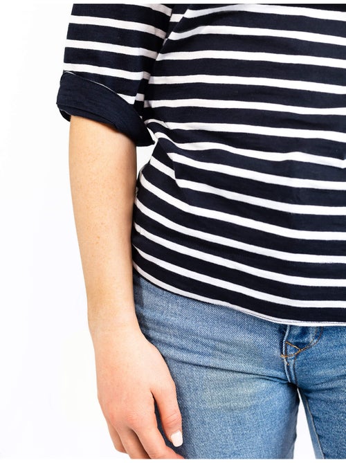 Marinière femme manches 3/4 'breizh océan', t-shirt à rayures coupe ajustée - Kiabi Marinière femme manches 3/4 'breizh océan', t-shirt à rayures coupe ajustée - Kiabi
