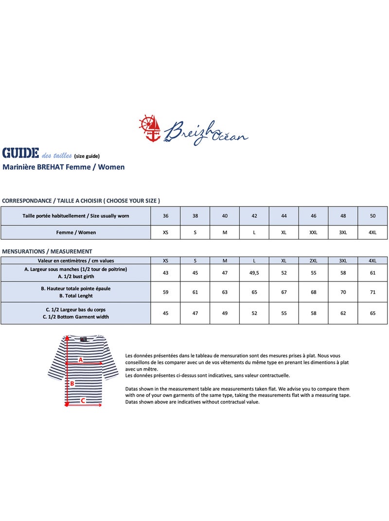 Marinière femme manches 3/4 'breizh océan', t-shirt à rayures coupe ajustée Marine/Blanc - Kiabi