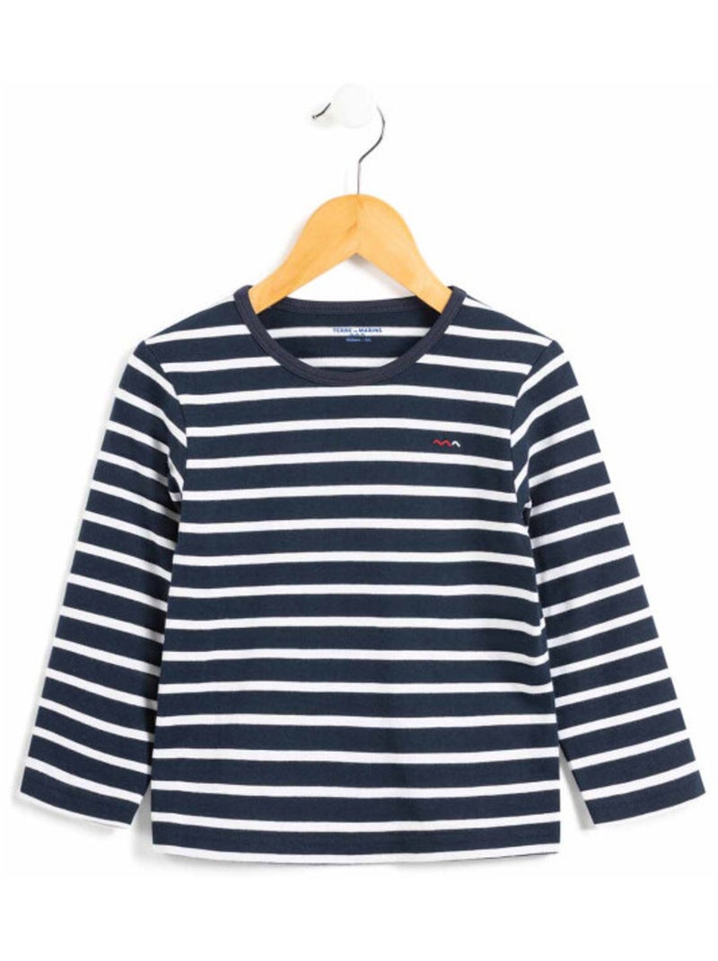 Marinière Garçon éco-conçue bleu marine rayé blanc Bleu Blanc - Kiabi