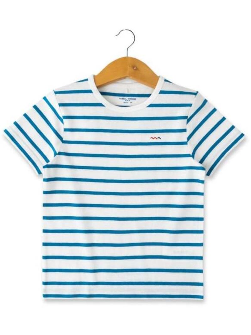 Marinière Garçon manches courtes blanc rayé bleu Blanc Bleu - Kiabi