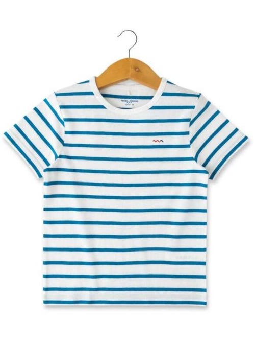 Marinière Garçon manches courtes blanc rayé bleu - Kiabi