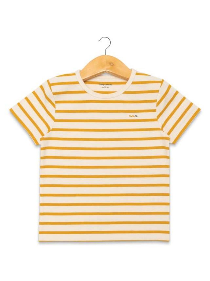 Marinière Garçon manches courtes grège rayé jaune Beige gris - Kiabi