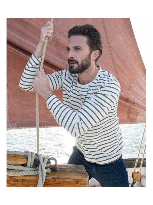 Marinière Homme grège rayé kaki - Kiabi