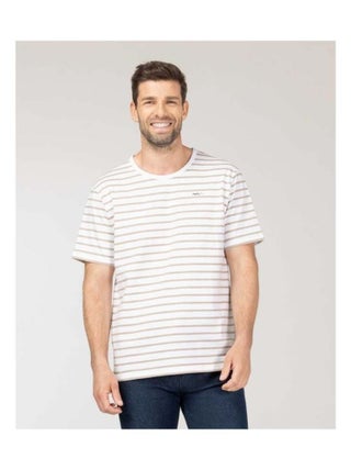 Marinière Homme manches courtes blanc rayé beige