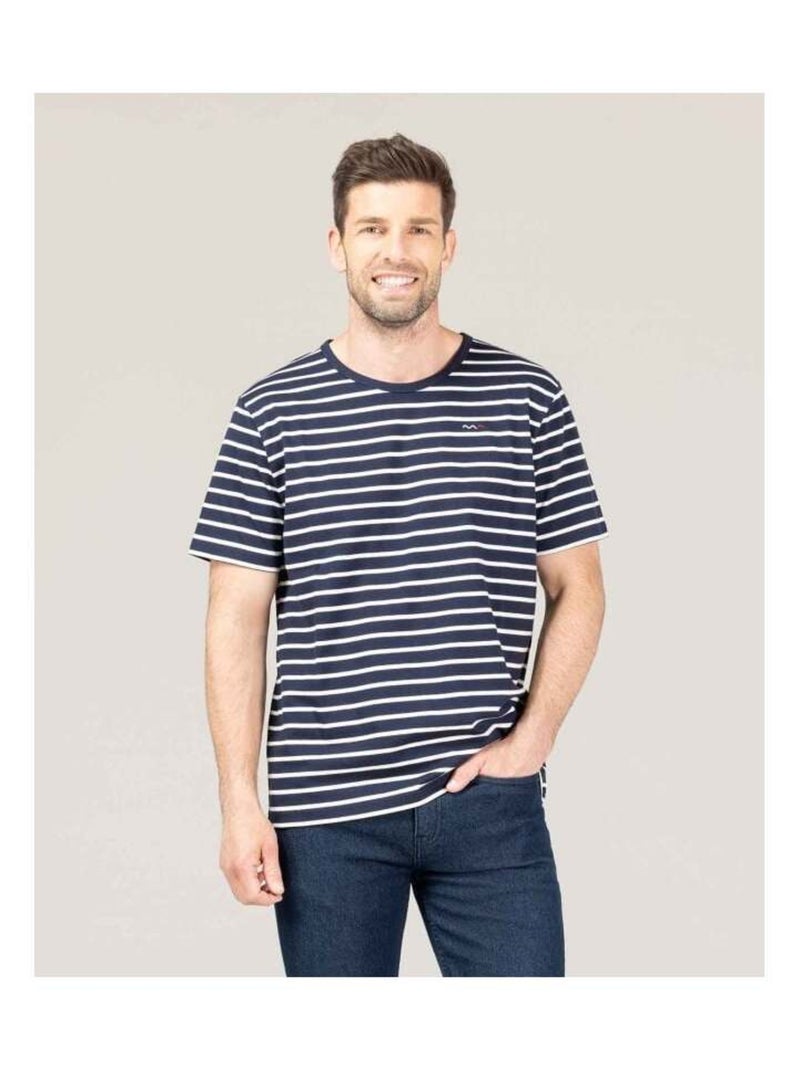 Marinière Homme manches courtes bleu marine rayé grège Bleu Beige - Kiabi