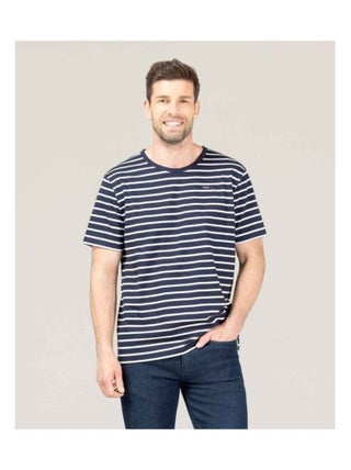 Marinière Homme manches courtes bleu marine rayé grège