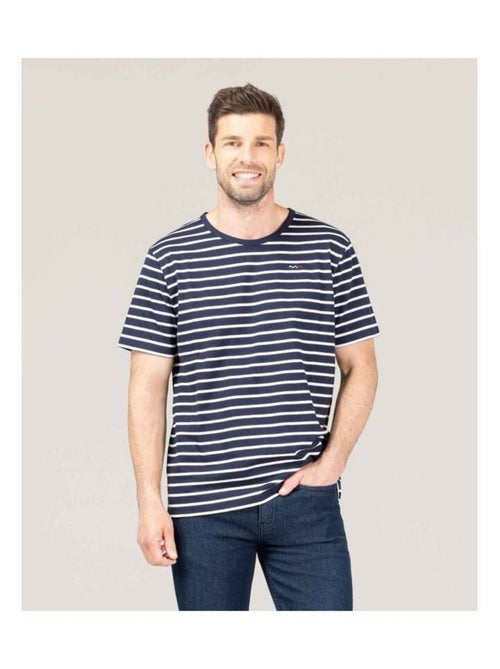 Marinière Homme manches courtes bleu marine rayé grège - Kiabi