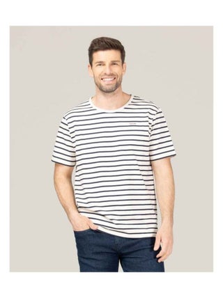 Marinière Homme manches courtes grège rayé bleu marine