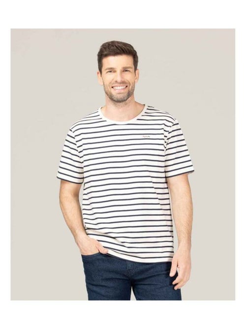 Marinière Homme manches courtes grège rayé bleu marine - Kiabi