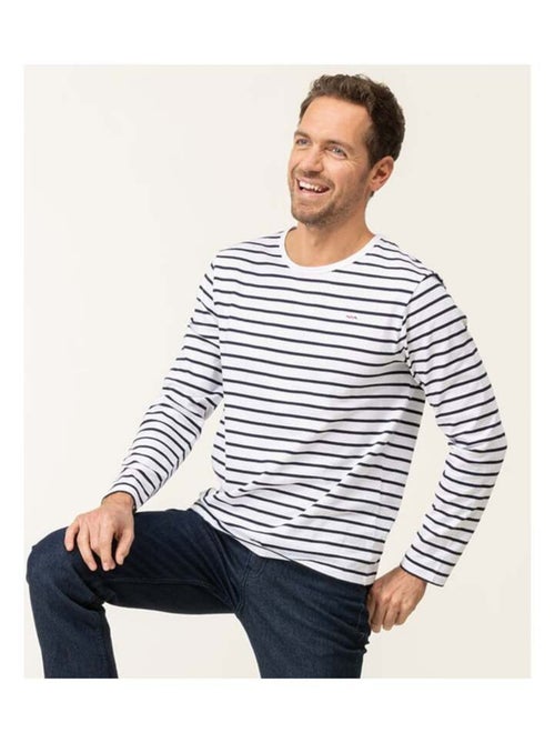 Marinière Homme manches longues blanc rayé bleu marine - Kiabi