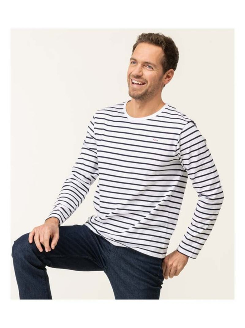 Marinière Homme manches longues blanc rayé bleu marine Bleu - Kiabi