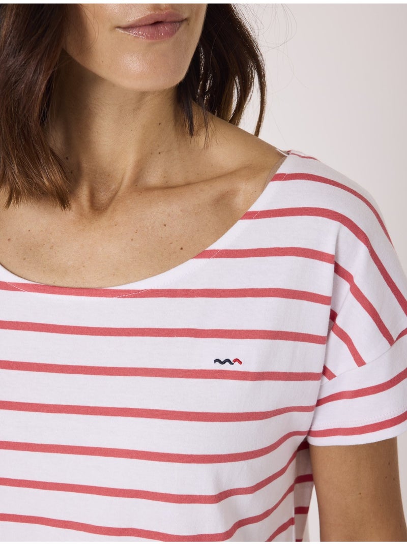 Mariniere manches courtes 100% coton - Terre de Marins Blanc Rouge - Kiabi