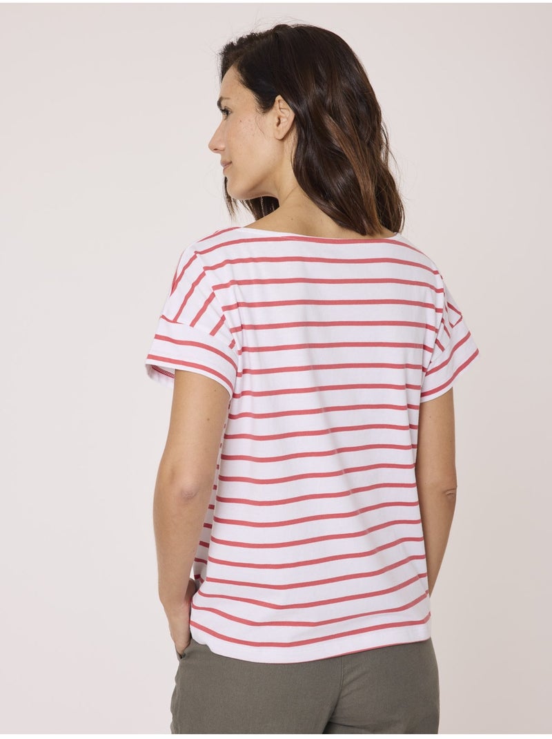 Mariniere manches courtes 100% coton - Terre de Marins Blanc Rouge - Kiabi