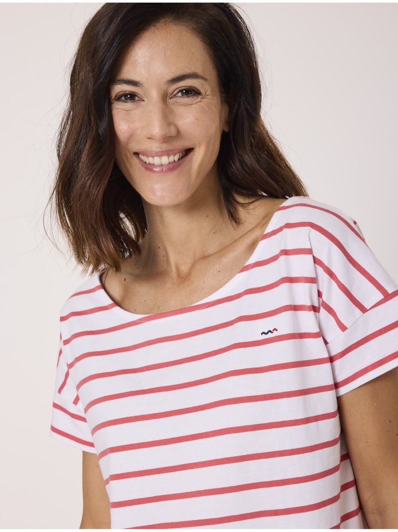 Mariniere manches courtes 100% coton - Terre de Marins Blanc Rouge - Kiabi