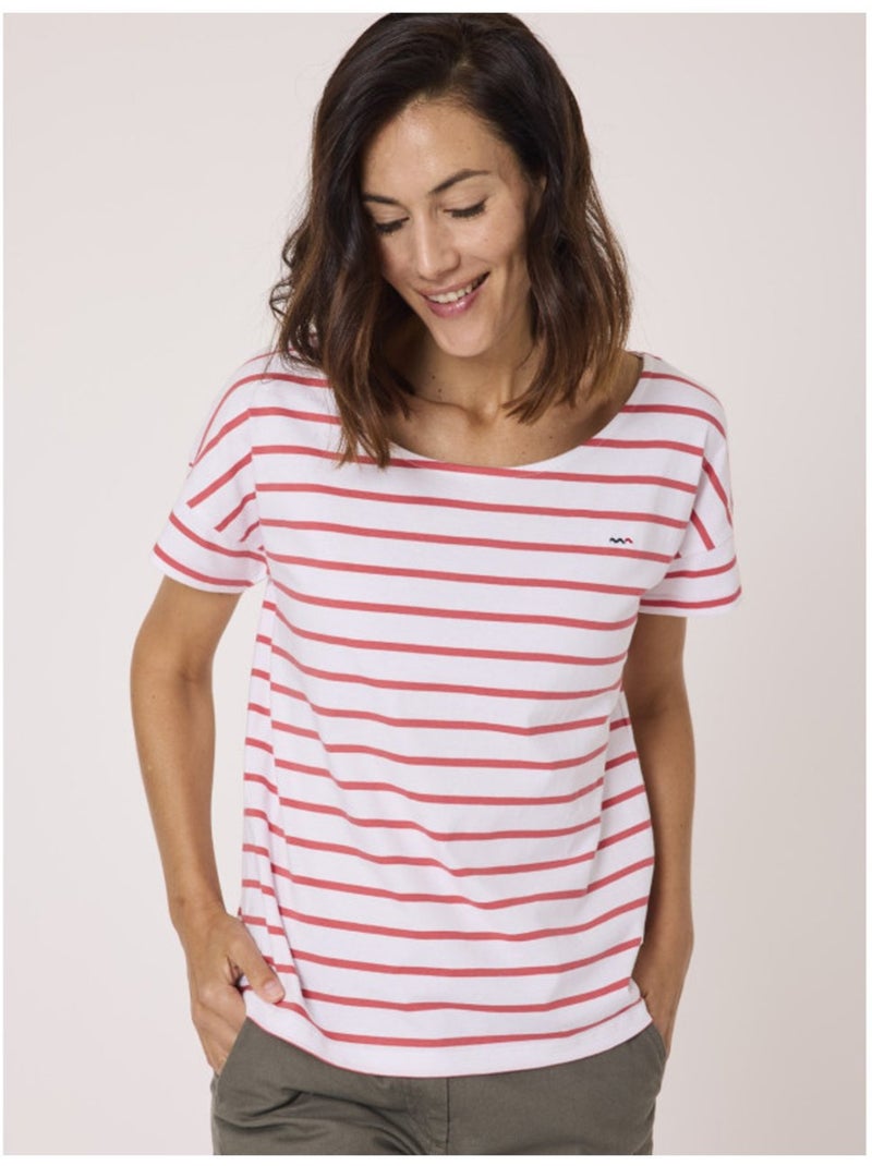 Mariniere manches courtes 100% coton - Terre de Marins Blanc Rouge - Kiabi