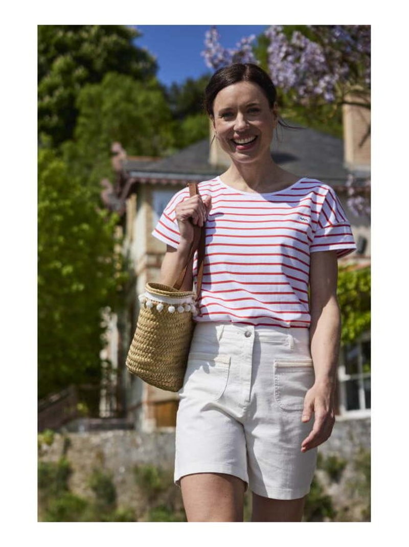 Marinière manches courtes blanc rayé orange Femme Blanc - Kiabi