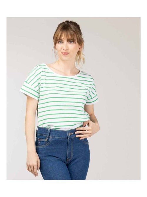 Marinière manches courtes blanc rayé vert Femme - Kiabi
