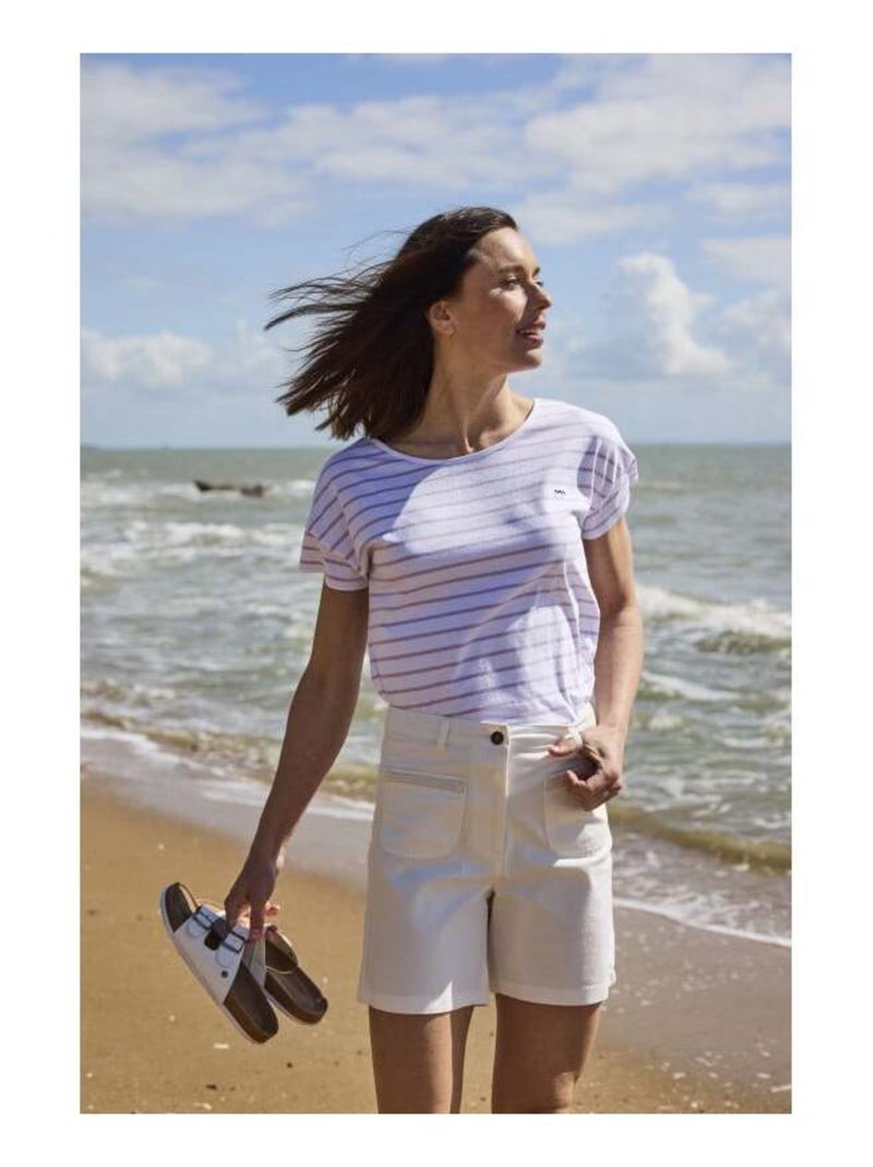 Marinière manches courtes blanc rayé violet Femme Blanc - Kiabi