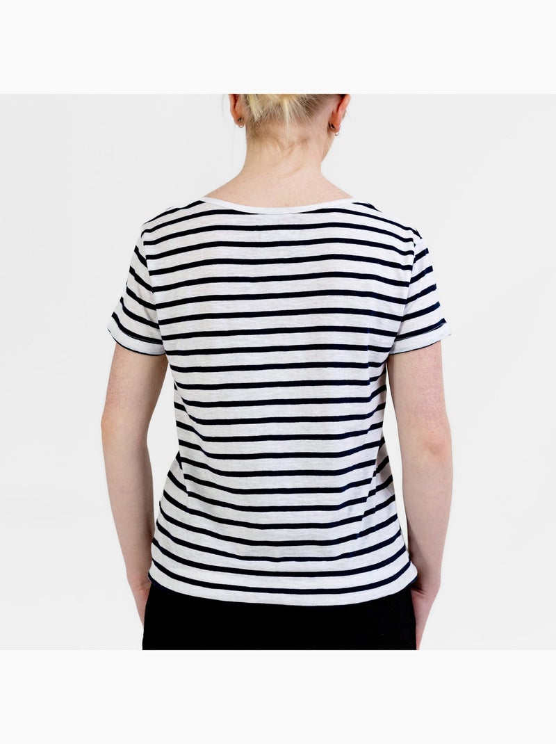 Marinière Manches Courtes 'Breizh Océan', T-shirt Été, 100% Coton léger Blanc/Marine - Kiabi