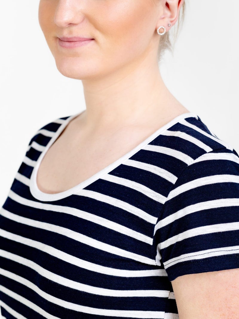 Marinière Manches Courtes 'Breizh Océan', T-shirt Été, 100% Coton léger Marine/Blanc - Kiabi