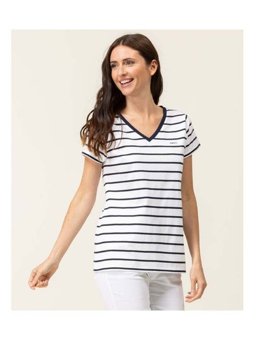 Marinière manches courtes Femme blanc rayé bleu marine - Kiabi