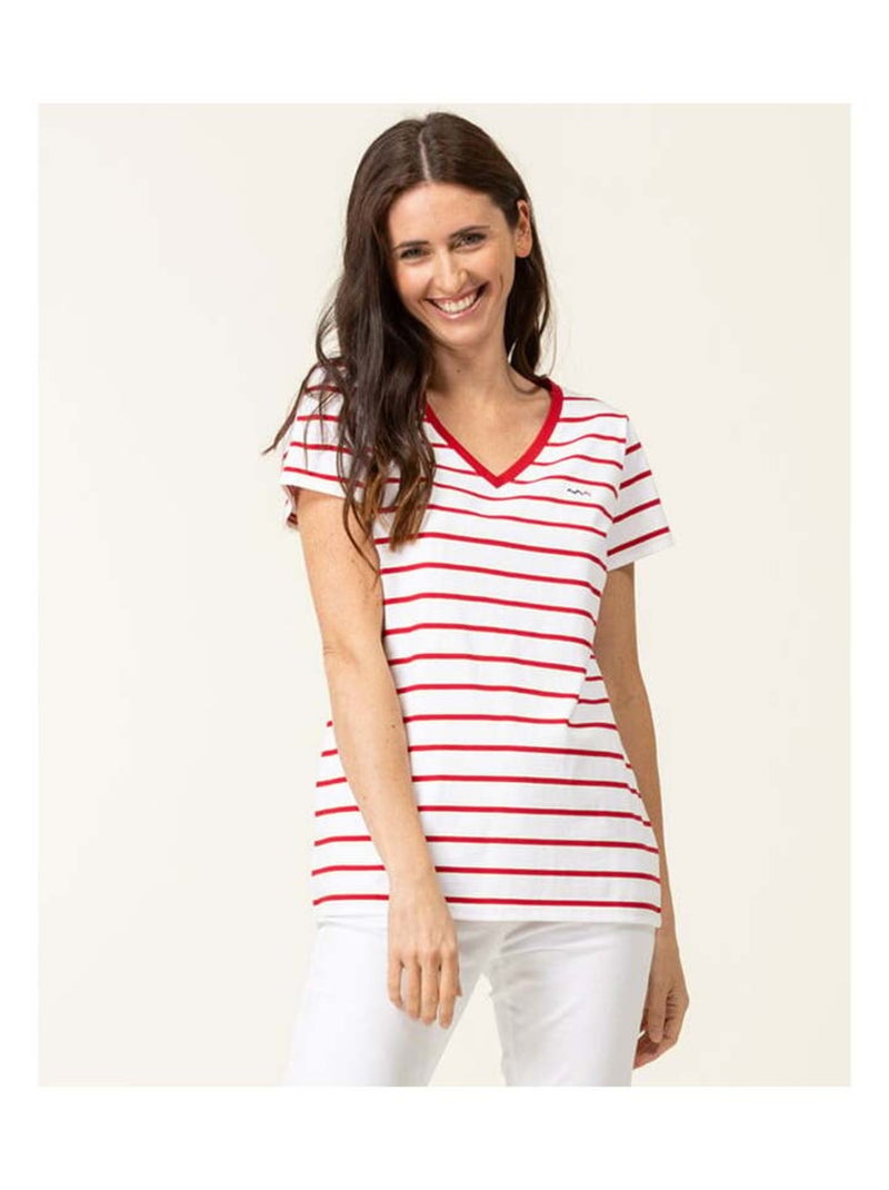Marinière manches courtes Femme blanc rayé rouge Rouge - Kiabi