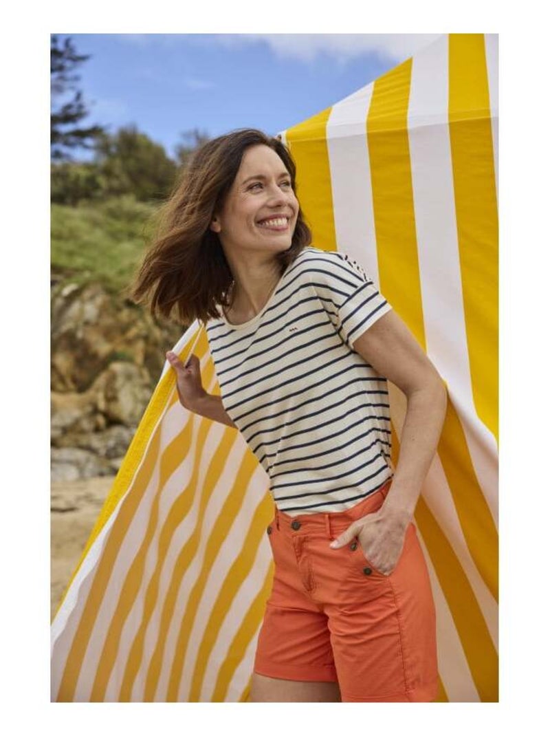 Marinière manches courtes grège rayé bleu marine Femme Beige gris - Kiabi