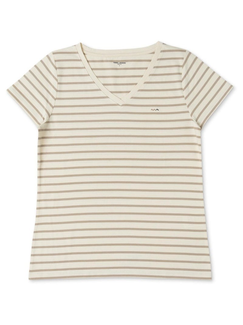 Haut Femme Manches Courtes Gris Et Beige Taille 3 - Occasion Très Bon État
