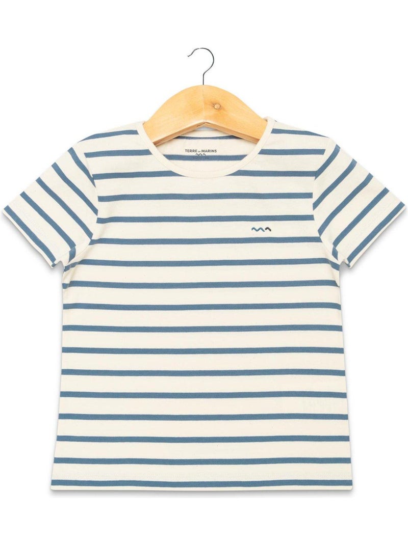 Mariniere manches courtes gris beige rayé bleu clair Fille - Terre de Marins Bleu - Kiabi
