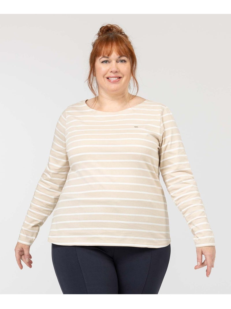 Mariniere manches longues - Terre de Marins Beige/Blanc - Kiabi
