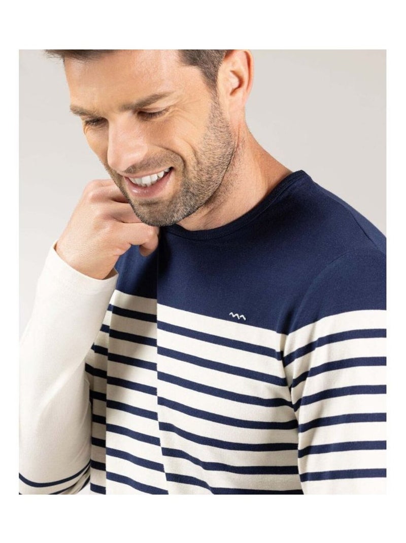 Mariniere manches longues - Terre de Marins Blanc Bleu marine - Kiabi