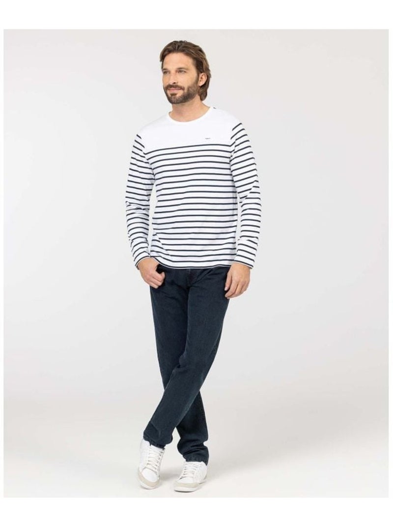 Mariniere manches longues - Terre de Marins Blanc Bleu marine - Kiabi