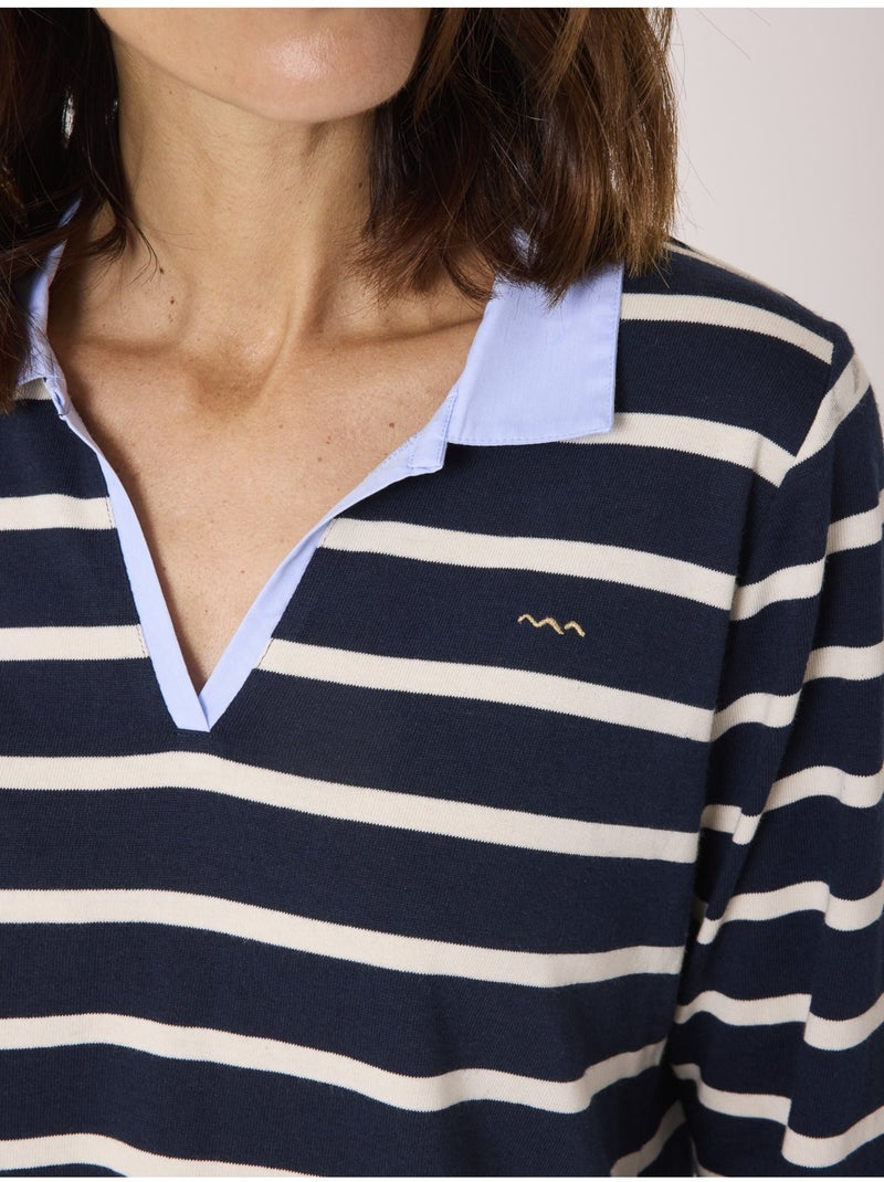 Mariniere manches longues 100% coton - Terre de Marins Blanc Bleu - Kiabi