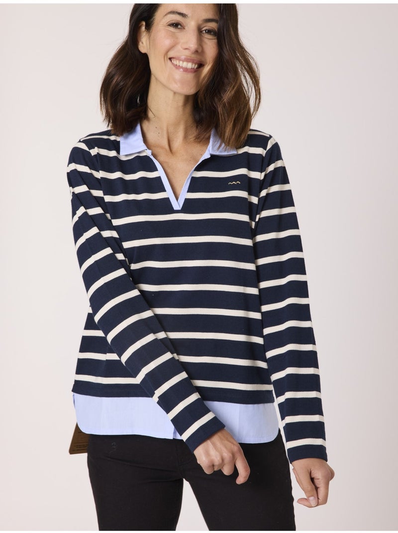 Mariniere manches longues 100% coton - Terre de Marins Blanc Bleu - Kiabi