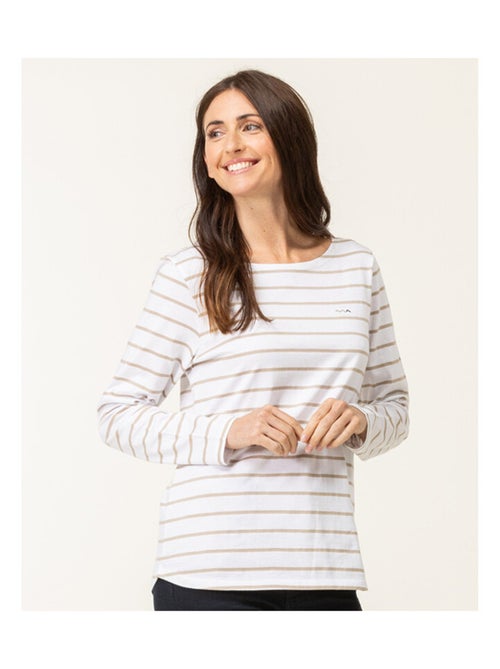 Marinière manches longues Femme blanc rayé beige - Kiabi