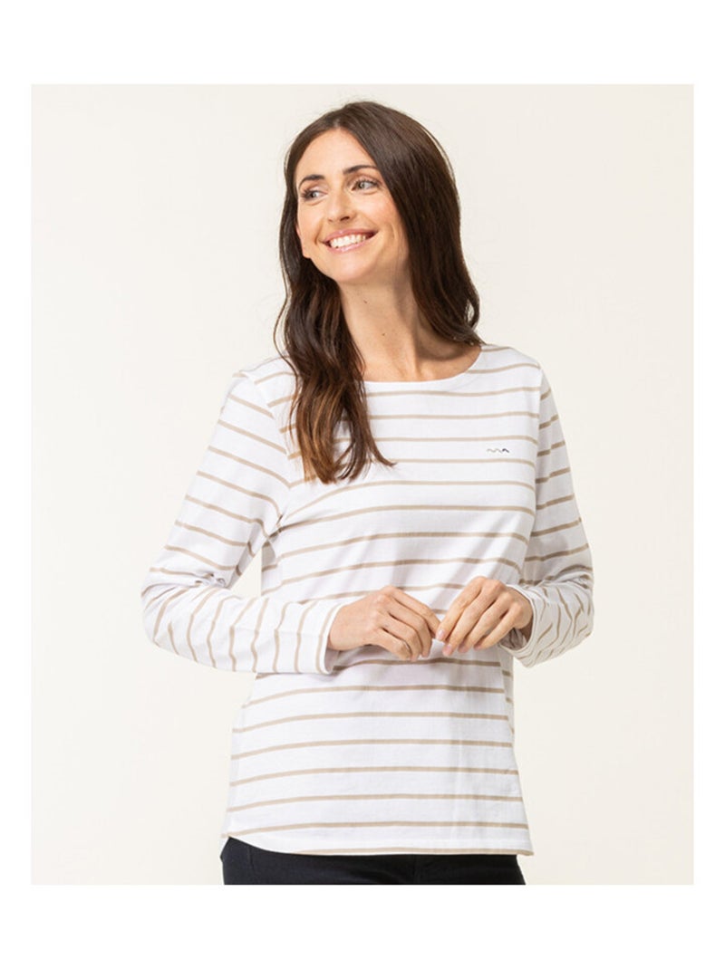 Marinière manches longues Femme blanc rayé beige Beige - Kiabi