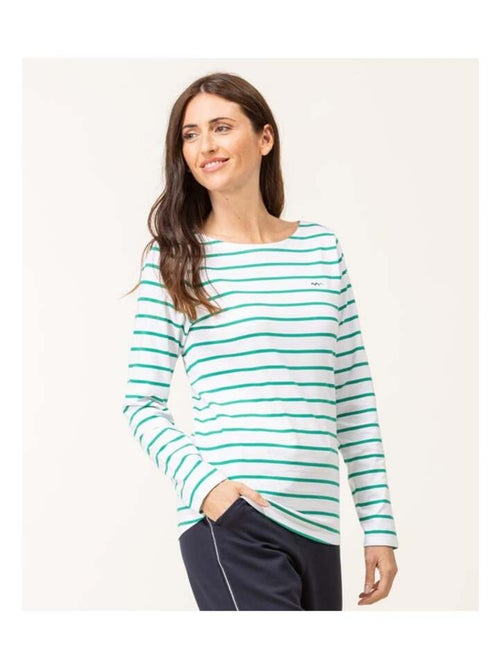 Marinière manches longues Femme blanc rayé vert - Kiabi