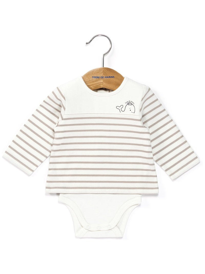Marinière manches longues Garçon orange/kaki - Terre de Marins Beige - Kiabi