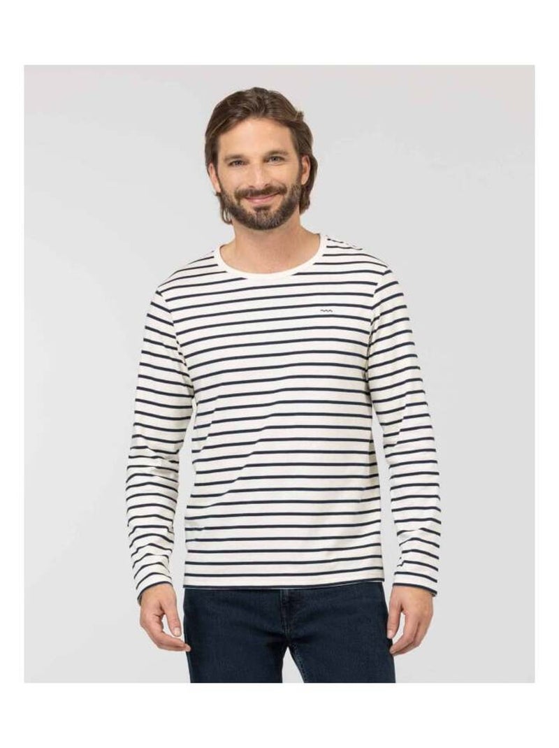 Marinière manches longues grège rayé bleu marine Homme Beige gris - Kiabi