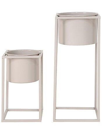 Marla Flowerpots - Pots de fleurs, acier, beige gris, lot de 2