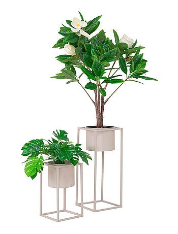 Marla Flowerpots - Pots de fleurs, acier, beige gris, lot de 2