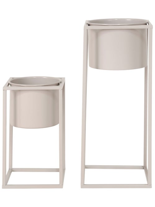 Marla Flowerpots - Pots de fleurs, acier, beige gris, lot de 2 - Kiabi