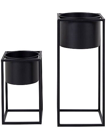 Marla Flowerpots - Pots de fleurs, acier, noir, lot de 2