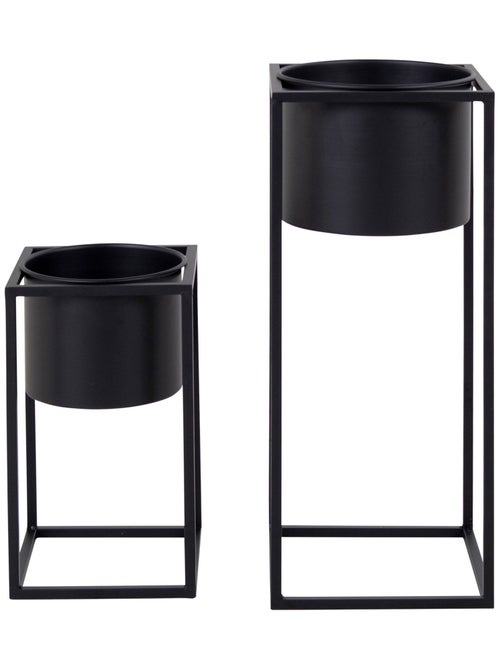 Marla Flowerpots - Pots de fleurs, acier, noir, lot de 2 - Kiabi