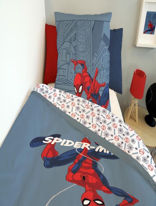 MARVEL - Housse de couette Spiderman 140x200 cm - 100% Coton - Bleu - Kiabi